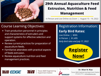 Register for Practical Short Course on Aquaculture Feed Extrusion, Nutrition and Feed Management