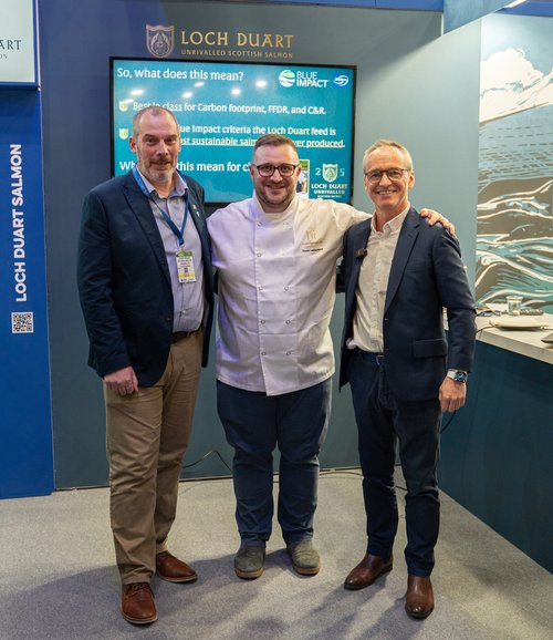 Left to right_Robert Wilson (Business Unit Director at BioMar), Chef Thomas Leatherbarrow, Chris Orr (Sales Director of Loch Duart)